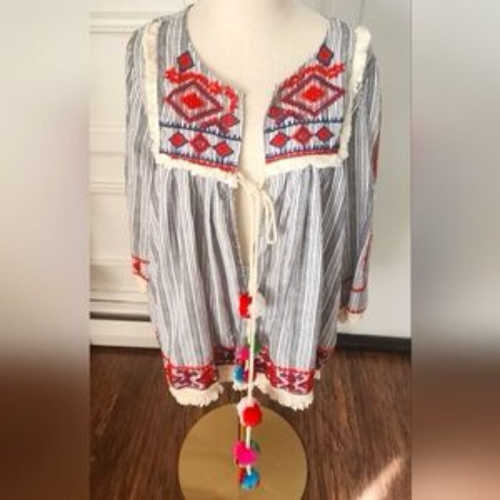 Velzera Boho Jacket with Red and Blue Patterns
